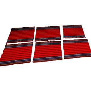 6 Woven Red Stripe Multicolor Rectangular Placemats.